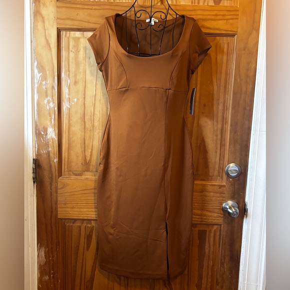 Derek Heart Brown Sheath Midi Dress with Cap Sleeves - Picture 1 of 5